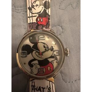 NWOT Disney Mickey Mouse Watch MZB Mck958h15 Silver Case Multicolor Cartoon Band